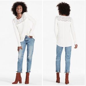 Lucky Brand Lace Thermal Waffle Knit Top Cream S